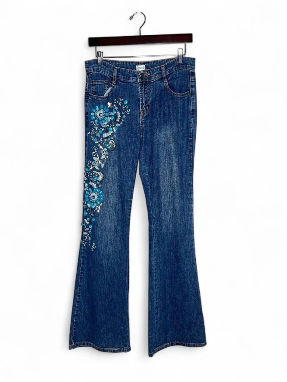 Y2K Vintage Cache Floral Beaded Low Rise Bootcut Flare Jeans Fairycore